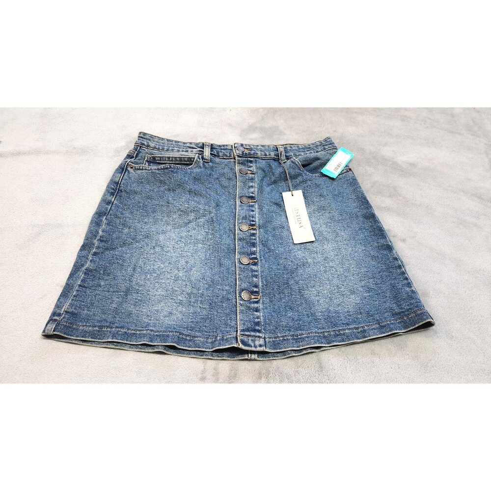NWT Womens Large Just USA Light Wash Button‎ Front Stretch Aline Skirt